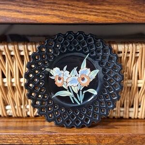 Vintage Reticulated Plate Trinket Dish Jewelry Holder Japan MCM Flowers
